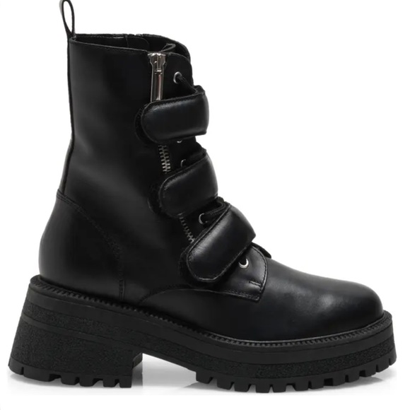 NEW FREE PEOPLE Emmet Emmit Strap Lace-Up Boot Black Leather - Picture 4 of 12